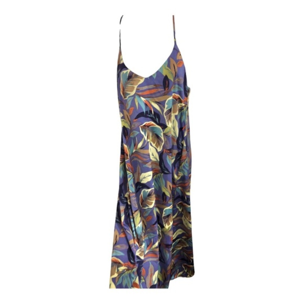 Nicole Miller purple multi‎ tropical palm print v-neck satin effect maxi dress